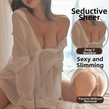 Σεξι σετ εσωρούχων και πιτζάμες - Διαφανής πουκάμισο, πολυεστέρας chiffon, λεπτό ύφασμα 101–120 γ/m², Άνοιξη 2024