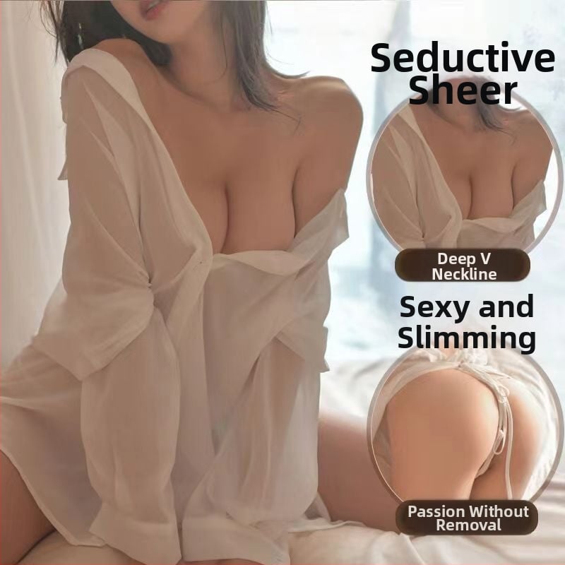 Σεξι σετ εσωρούχων και πιτζάμες - Διαφανής πουκάμισο, πολυεστέρας chiffon, λεπτό ύφασμα 101–120 γ/m², Άνοιξη 2024