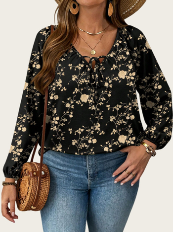 Chiffon bluza s floralnim printom, jesenska kolekcija 2025, V-izrez s vezanjem, dugi rukavi, poliester-elastan