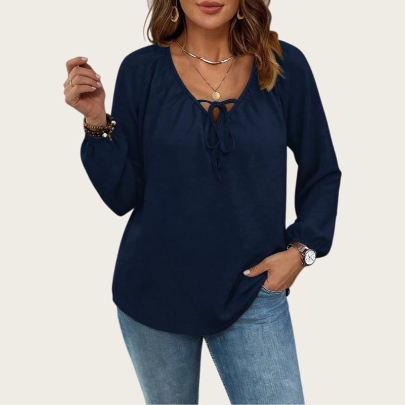 Chiffon bluza s floralnim printom, jesenska kolekcija 2025, V-izrez s vezanjem, dugi rukavi, poliester-elastan