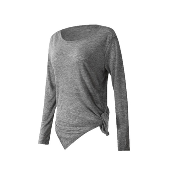 Top sport feminin, croială lejeră, respirabil, mâneci lungi, lungime pe șolduri, din poliester-viscoză.