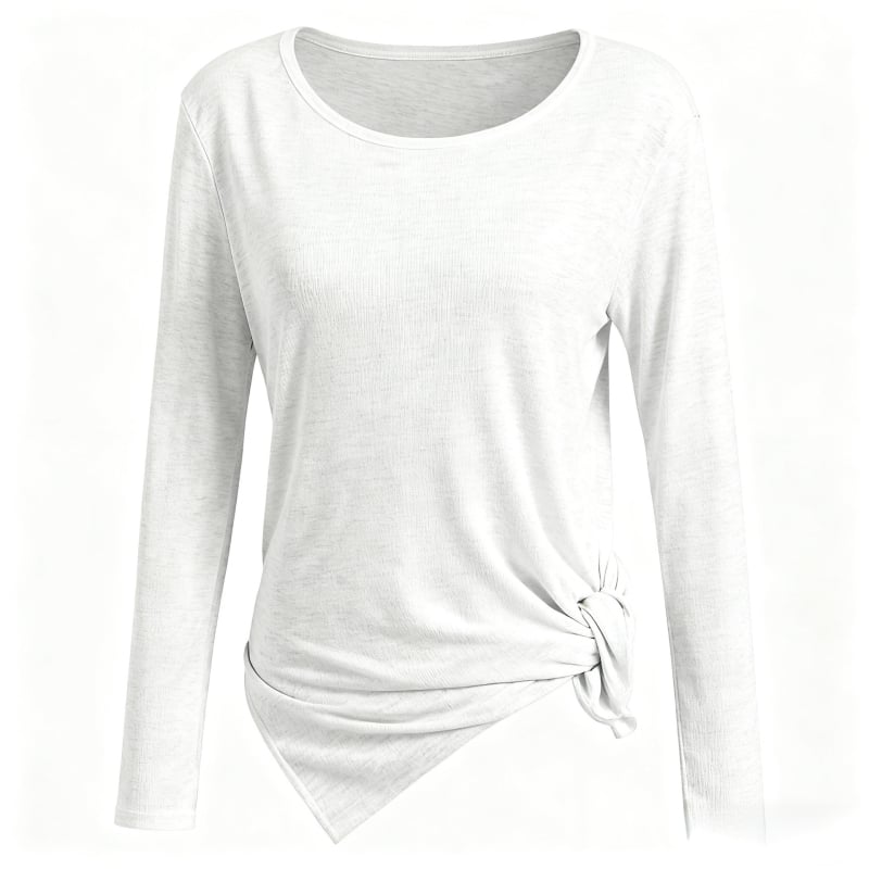 Top sport feminin, croială lejeră, respirabil, mâneci lungi, lungime pe șolduri, din poliester-viscoză.