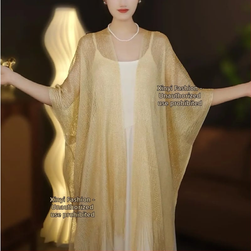 Pikk sall lillemustriga ja päikesekaitsega, Jaapani ja Koreaga stiilidest inspireeritud, sobib suveks, kevadeks ja sügiseks