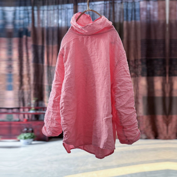 Ženska lanena košulja s visokim ovratnikom pile collar, dugim rukavima, 95% lana, književno retro stil, proljeće 2024