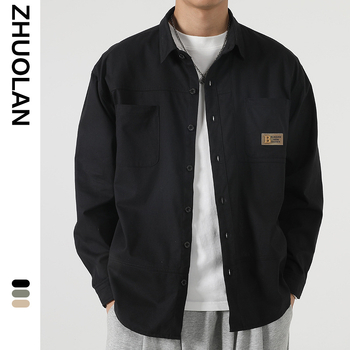 Pamut férfi külső ruházat hosszú ujjú, galléros, lazán szabott, egyrészes elülső zárás, őszi 2023