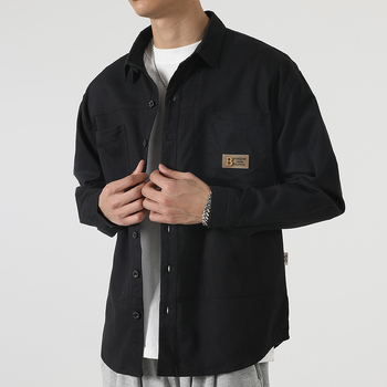 Pamut férfi külső ruházat hosszú ujjú, galléros, lazán szabott, egyrészes elülső zárás, őszi 2023