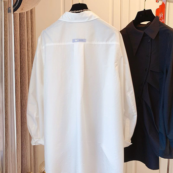 Cămașă cu design asimetric, croială lejeră, mâneci lungi, țesătură din poliester