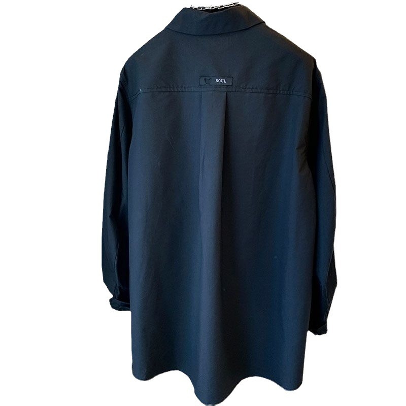 Cămașă cu design asimetric, croială lejeră, mâneci lungi, țesătură din poliester