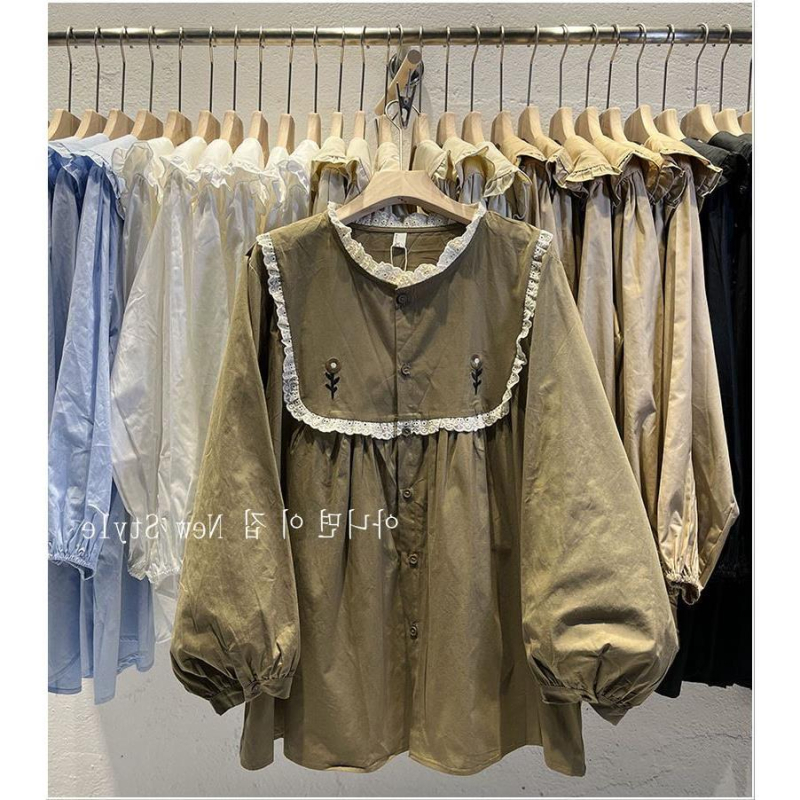 Ženska široka košulja za jesen/zimu, plus veličina, korejski stil, ručno izvezeni cvjetni patchwork, Mori stil, dugi rukavi, babydoll top.