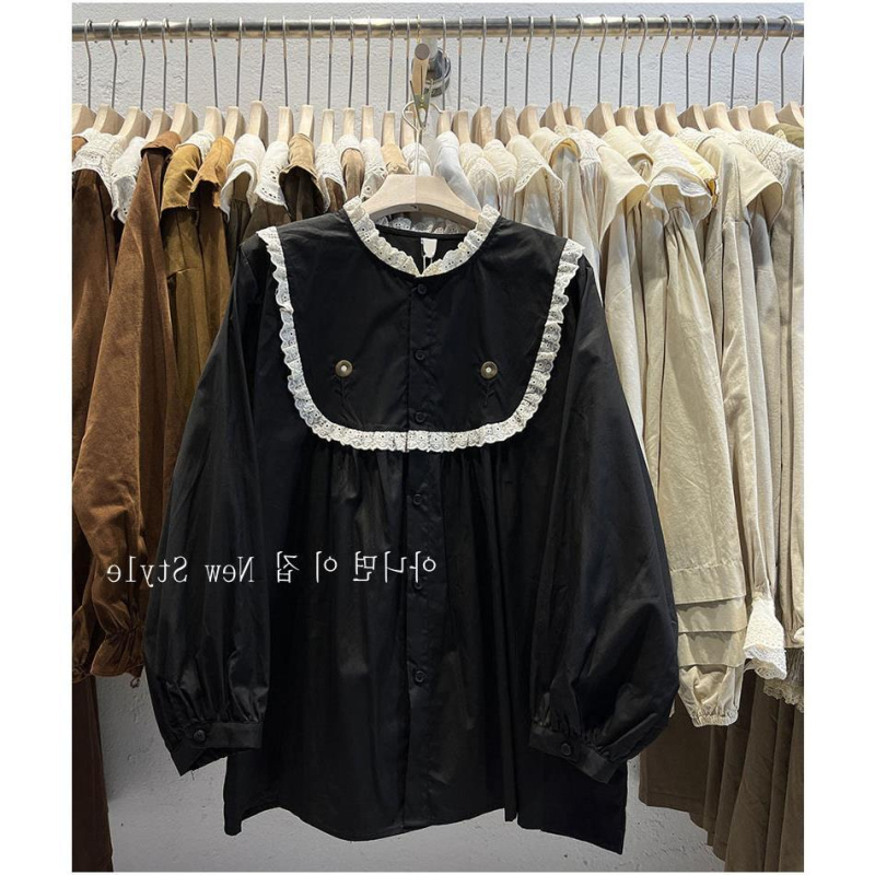 Ženska široka košulja za jesen/zimu, plus veličina, korejski stil, ručno izvezeni cvjetni patchwork, Mori stil, dugi rukavi, babydoll top.