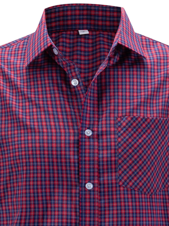 Cămașă cu model în carouri, poliester, mâneci lungi, croială mulată, buzunar decorativ