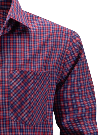 Cămașă cu model în carouri, poliester, mâneci lungi, croială mulată, buzunar decorativ