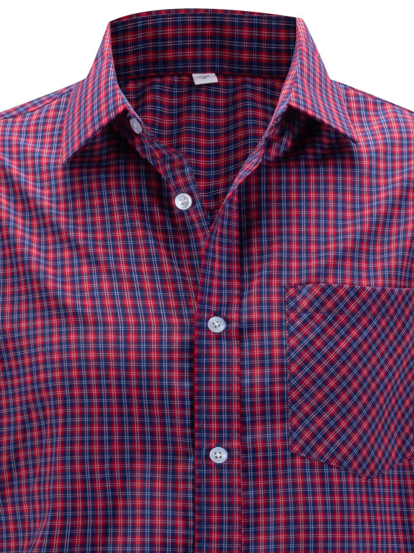 Cămașă cu model în carouri, poliester, mâneci lungi, croială mulată, buzunar decorativ