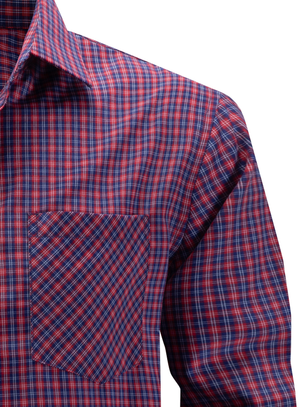 Cămașă cu model în carouri, poliester, mâneci lungi, croială mulată, buzunar decorativ