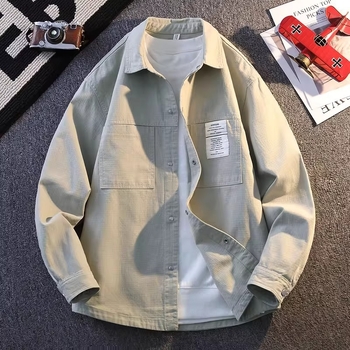 Muška košulja veće veličine, dugi rukavi, rever i ovratnik, top u stilu jakne, japanski streetwear za proljeće i jesen