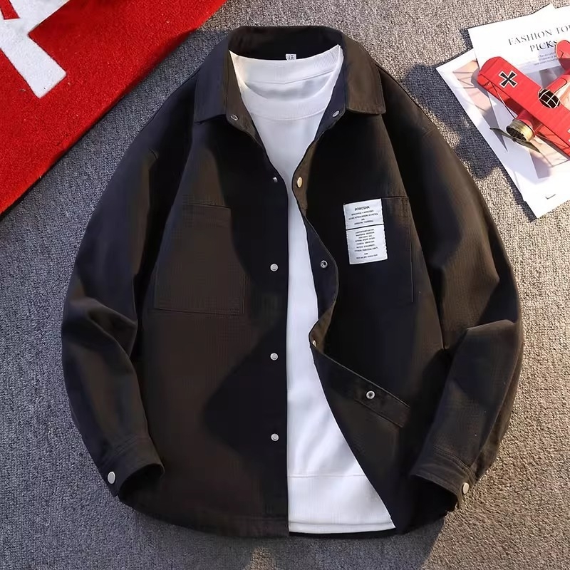 Muška košulja veće veličine, dugi rukavi, rever i ovratnik, top u stilu jakne, japanski streetwear za proljeće i jesen