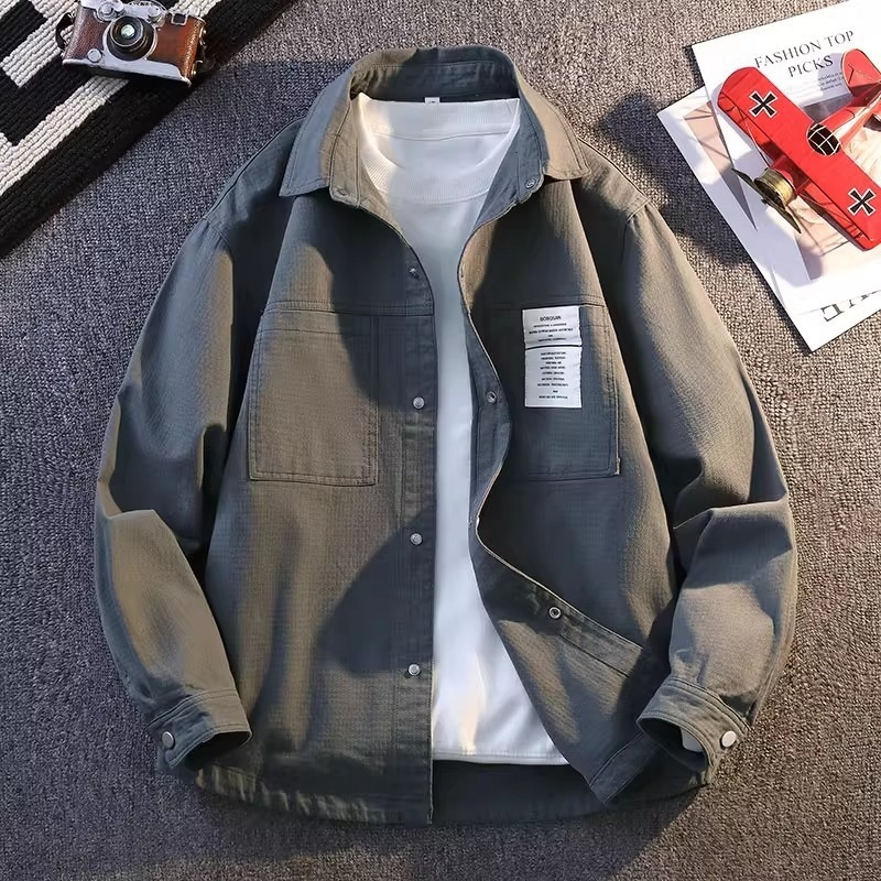 Muška košulja veće veličine, dugi rukavi, rever i ovratnik, top u stilu jakne, japanski streetwear za proljeće i jesen