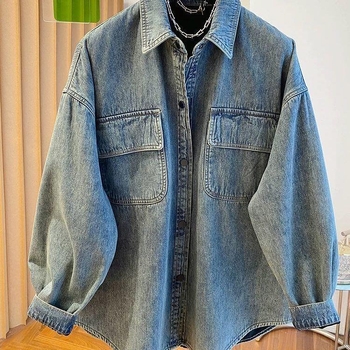 Košulja s polo ovratnikom, bez rukava, širokog kroja, korejski retro stil, Xiangyunsha tkanina