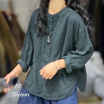 Pamut–len ing, egyszínű, patchwork stílus, laza szabás, kerek nyak