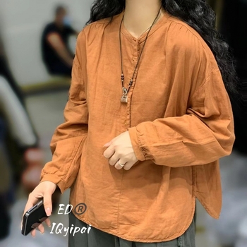 Pamut–len ing, egyszínű, patchwork stílus, laza szabás, kerek nyak