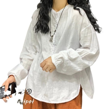 Pamut–len ing, egyszínű, patchwork stílus, laza szabás, kerek nyak