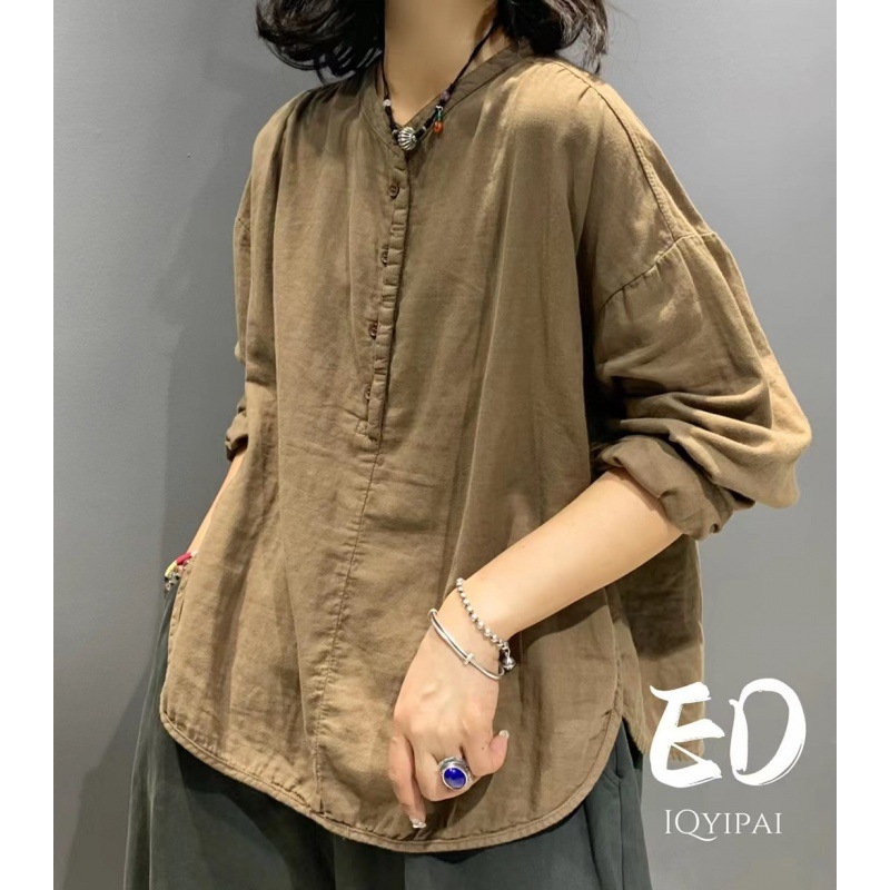 Pamut–len ing, egyszínű, patchwork stílus, laza szabás, kerek nyak