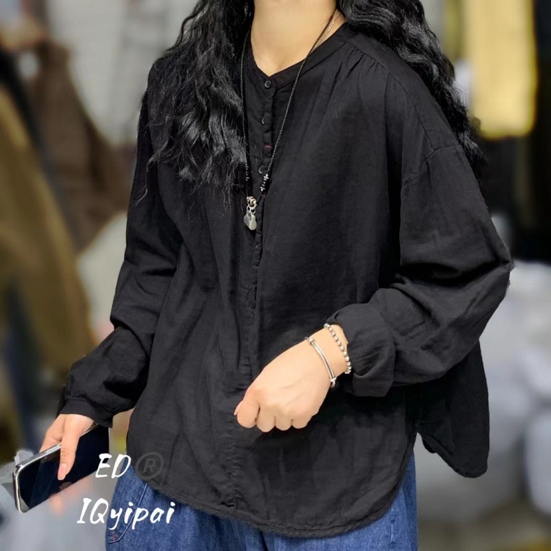 Pamut–len ing, egyszínű, patchwork stílus, laza szabás, kerek nyak