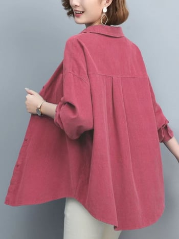 Női kordbársony ing, hosszú ujjú, lazán szabott, középméretű, gallér, elöl gombos placket, őszi 2024