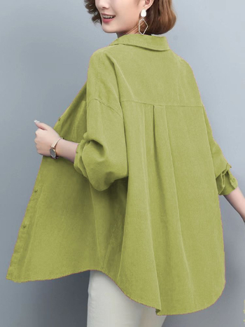 Női kordbársony ing, hosszú ujjú, lazán szabott, középméretű, gallér, elöl gombos placket, őszi 2024