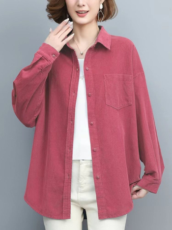 Női kordbársony ing, hosszú ujjú, lazán szabott, középméretű, gallér, elöl gombos placket, őszi 2024