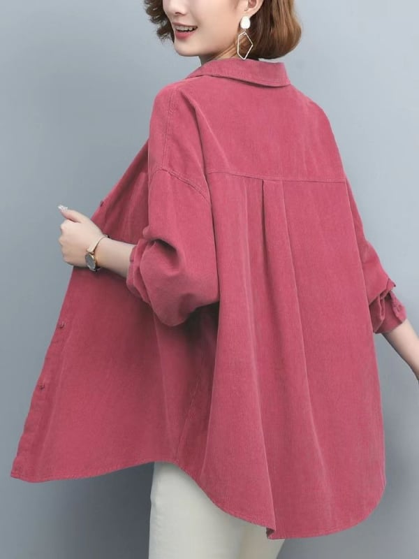 Női kordbársony ing, hosszú ujjú, lazán szabott, középméretű, gallér, elöl gombos placket, őszi 2024