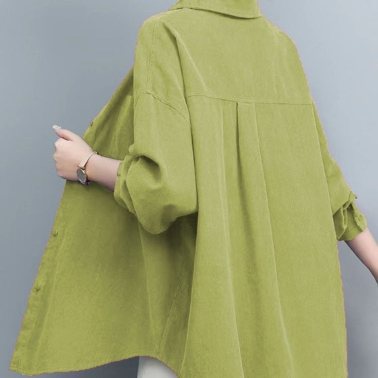 Női kordbársony ing, hosszú ujjú, lazán szabott, középméretű, gallér, elöl gombos placket, őszi 2024