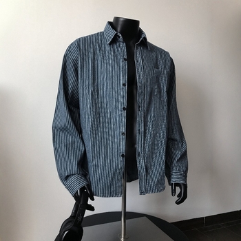 Muška košulja s prugama u vintage američkom stilu, dugi rukav, slobodan kroj, plus veličina, inspirirano japanskim stilom