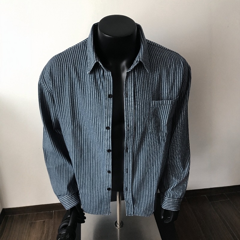 Muška košulja s prugama u vintage američkom stilu, dugi rukav, slobodan kroj, plus veličina, inspirirano japanskim stilom