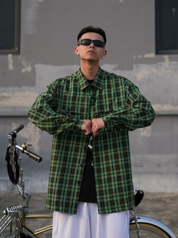 Muška karirana pletena košulja, dugi rukav, slobodan kroj, ovratnik s reverom, hip-hop stil