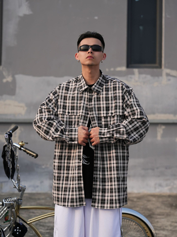 Muška karirana pletena košulja, dugi rukav, slobodan kroj, ovratnik s reverom, hip-hop stil