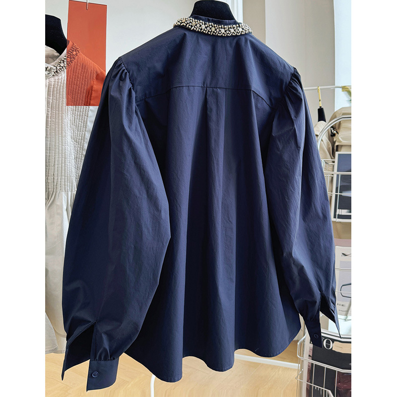 Bluza sa stojećim ovratnikom, plisirani kapes stil, dugi rukavi, slobodan kroj, pamuk-poliester mješavina