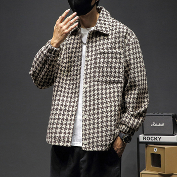 Košulja s uzorkom houndstooth, mješavina poliester, ovratnik s reverom, duge rukave, slobodan kroj