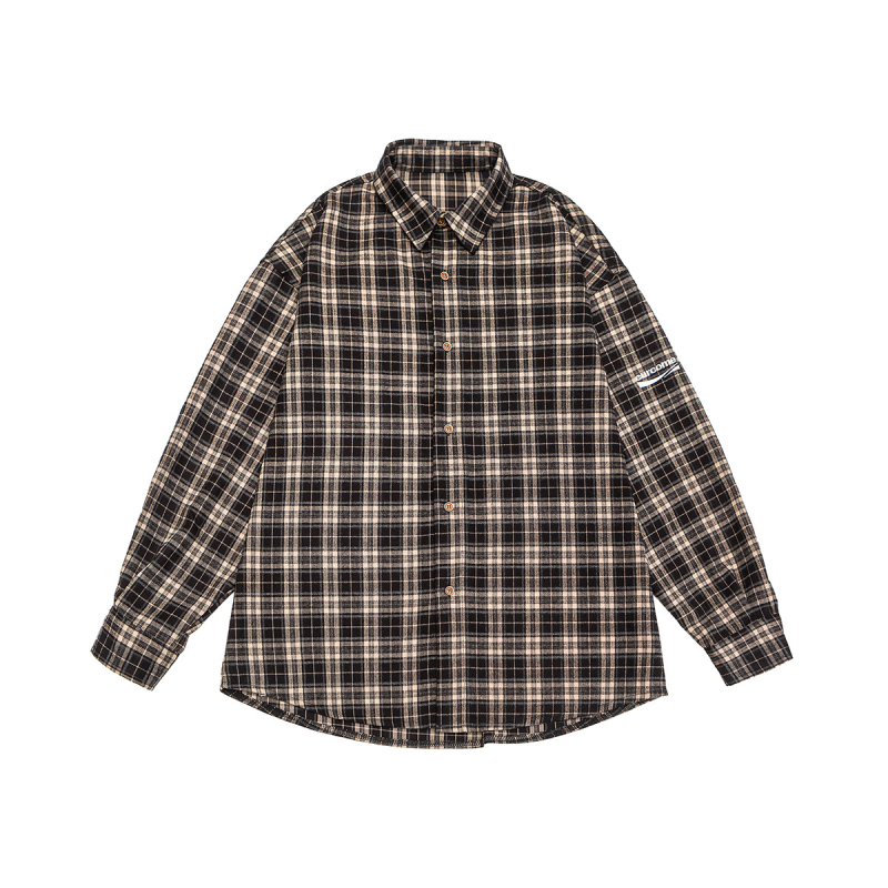 Плюс размер риза с каре, свободен силует, дълъг ръкав, полиестер, есен 2025