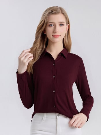 Cămașă din lână 95%+ lână australiană superfină, mâneci lungi, guler rever, croială lejeră, închidere cu nasturi într-un rând