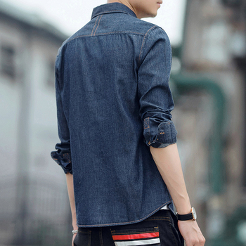 Cămașă de bărbați din bumbac, croială lejeră, mâneci lungi, guler lat, model unic