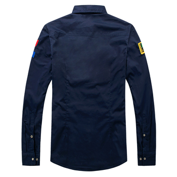 Cămașă casual din bumbac 100%, croială Slim, guler dublu, broderie