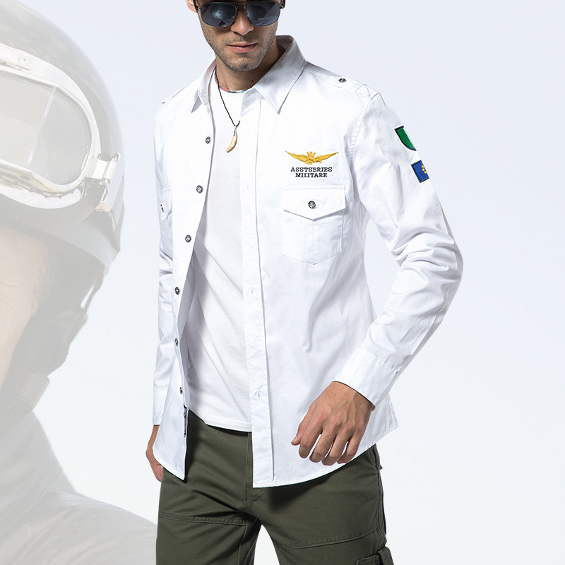 Cămașă casual din bumbac 100%, croială Slim, guler dublu, broderie