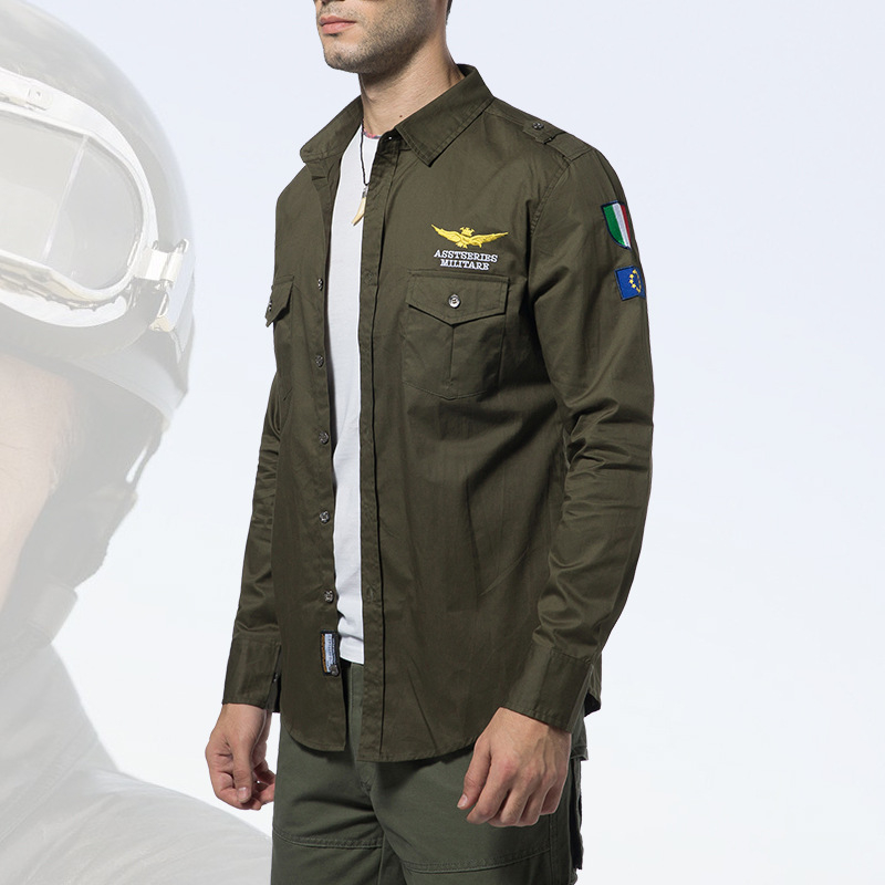 Cămașă casual din bumbac 100%, croială Slim, guler dublu, broderie