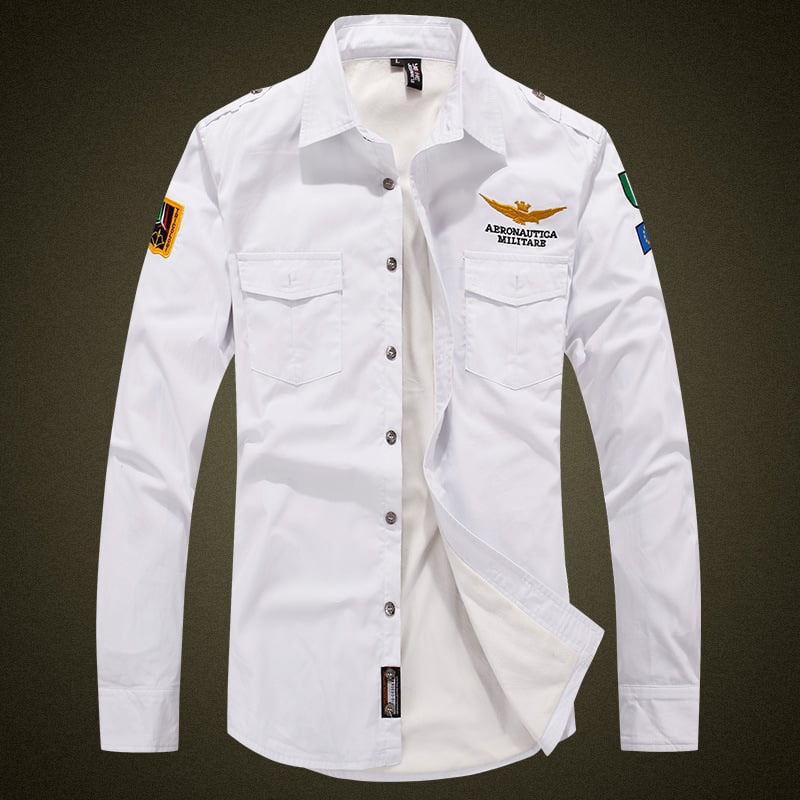 Cămașă casual din bumbac 100%, croială Slim, guler dublu, broderie