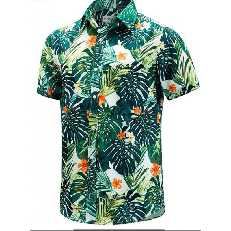 Cămașă cu croi relaxat, mânecă scurtă, imprimeu floral, guler rever, poliester respirabil