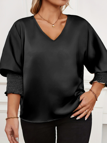 Szatén hosszú ujjú-ing, V-nyakú, laza szabás, őszi 2024