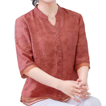 Női blúz – Geometric pattern, Polyester, Jacquard, Shirt collar, Placket: single-row and multi-buckle (Geometric pattern, Polyester, Jacquard, Shirt collar, Placket: single-row and multi-buckle)