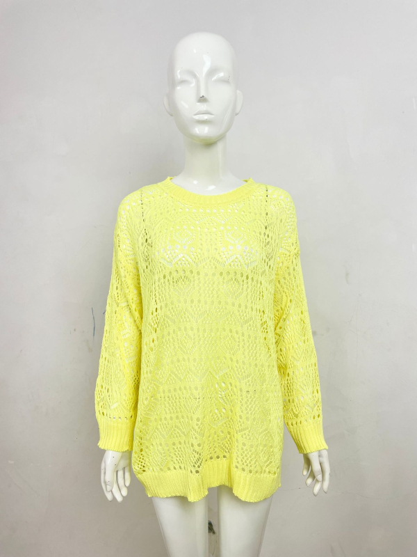 Ženska plus veličine prozračna pletena bluza s okruglim izrezom, dugi rukavi, proziran top za zaštitu od sunca