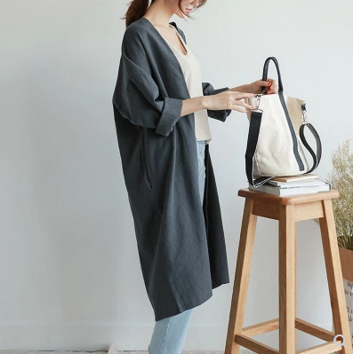 Ženska košuljno-jakna od pamuka i lana, zaštita od sunca, slobodan kroj, dugi rukavi, jednoredno kopčanje, duljina 50–65 cm, 70–80% pamuk / 30–50% lana, jednobojna boja, japansko-korejski ležerni stil, ljeto 2022 dizajn